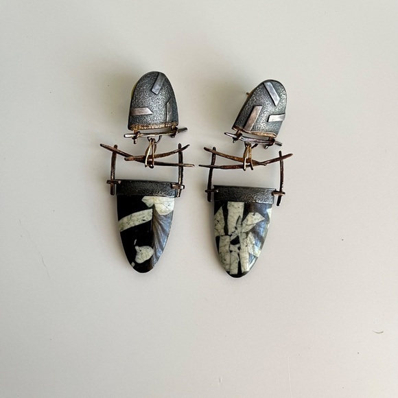 Carolyn Morris Bach Earrings Sterling Silver, 18K gold and stone earrings. - Picture 2 of 10